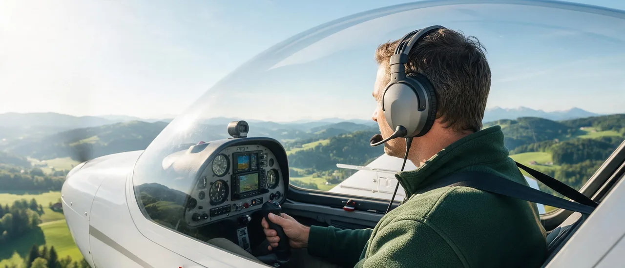 Blick aus dem Cockpit ueber die Steiermark